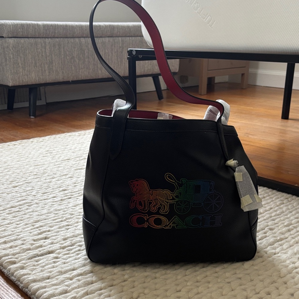 Coach Black Shoulder Bag with Multicolor Logo
